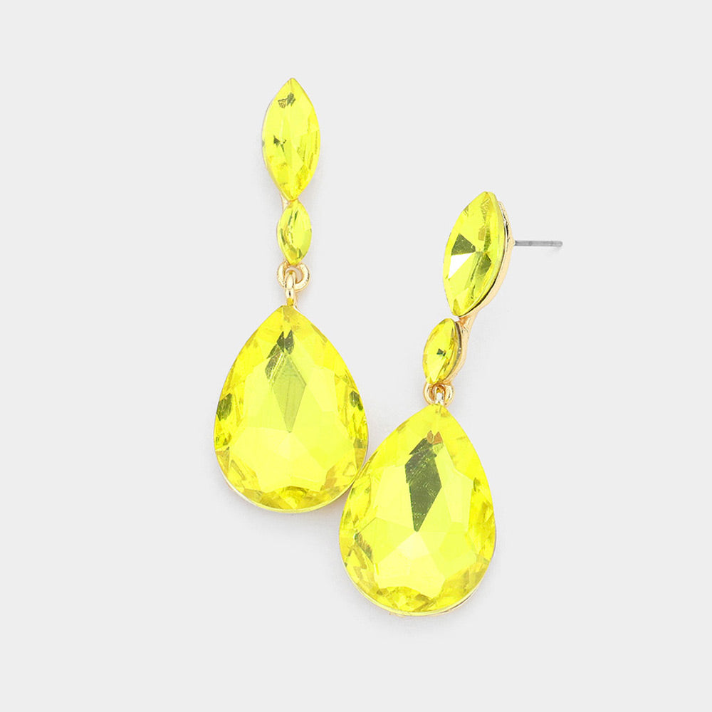 Madeline Love Yellow Double Marquise Stone Teardrop Link Dangle Evening Earrings
