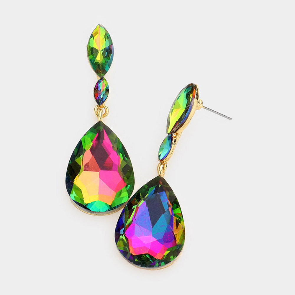 Madeline Love Vitrail Medium Double Marquise Stone Teardrop Link Dangle Evening Earrings