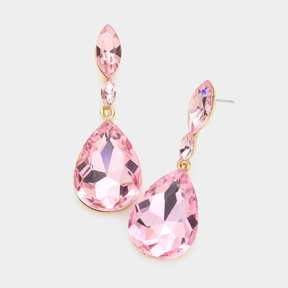 Madeline Love Lt Rose Double Marquise Stone Teardrop Link Dangle Evening Earrings