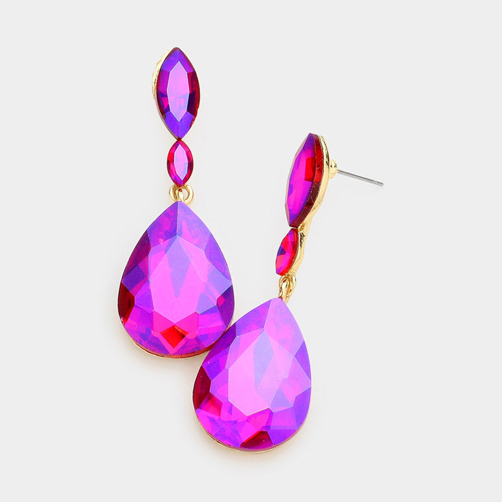 Madeline Love Purple Double Marquise Stone Teardrop Link Dangle Evening Earrings
