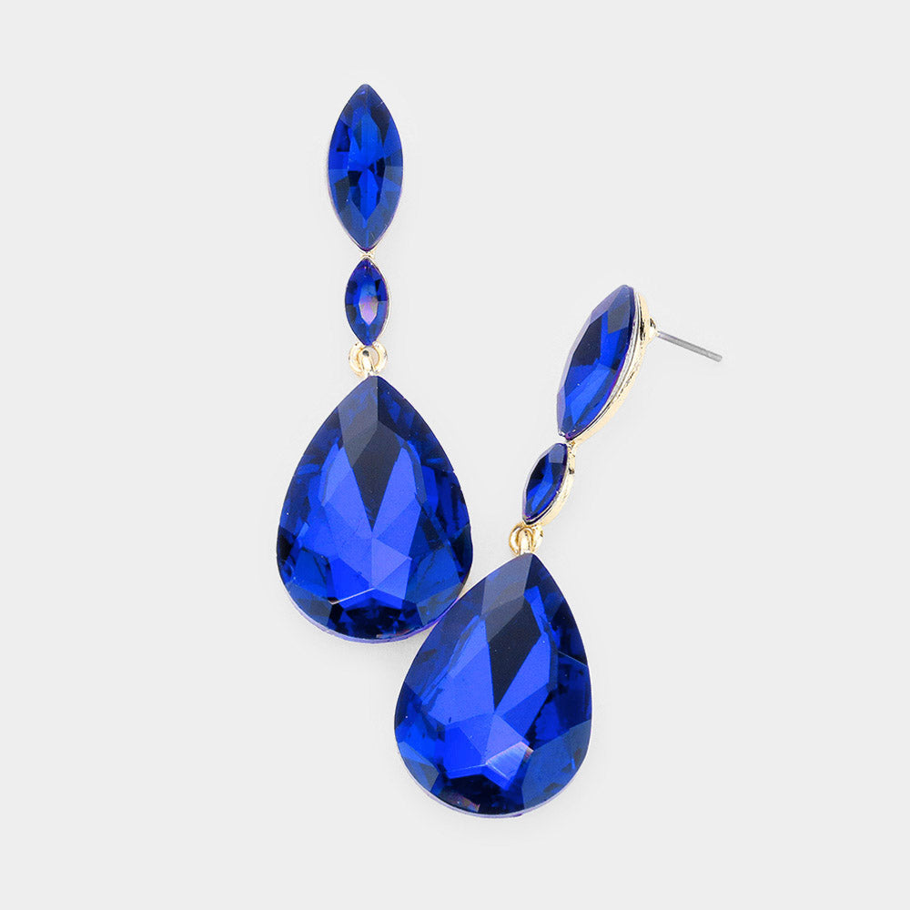 Madeline Love Sapphire Double Marquise Stone Teardrop Link Dangle Evening Earrings