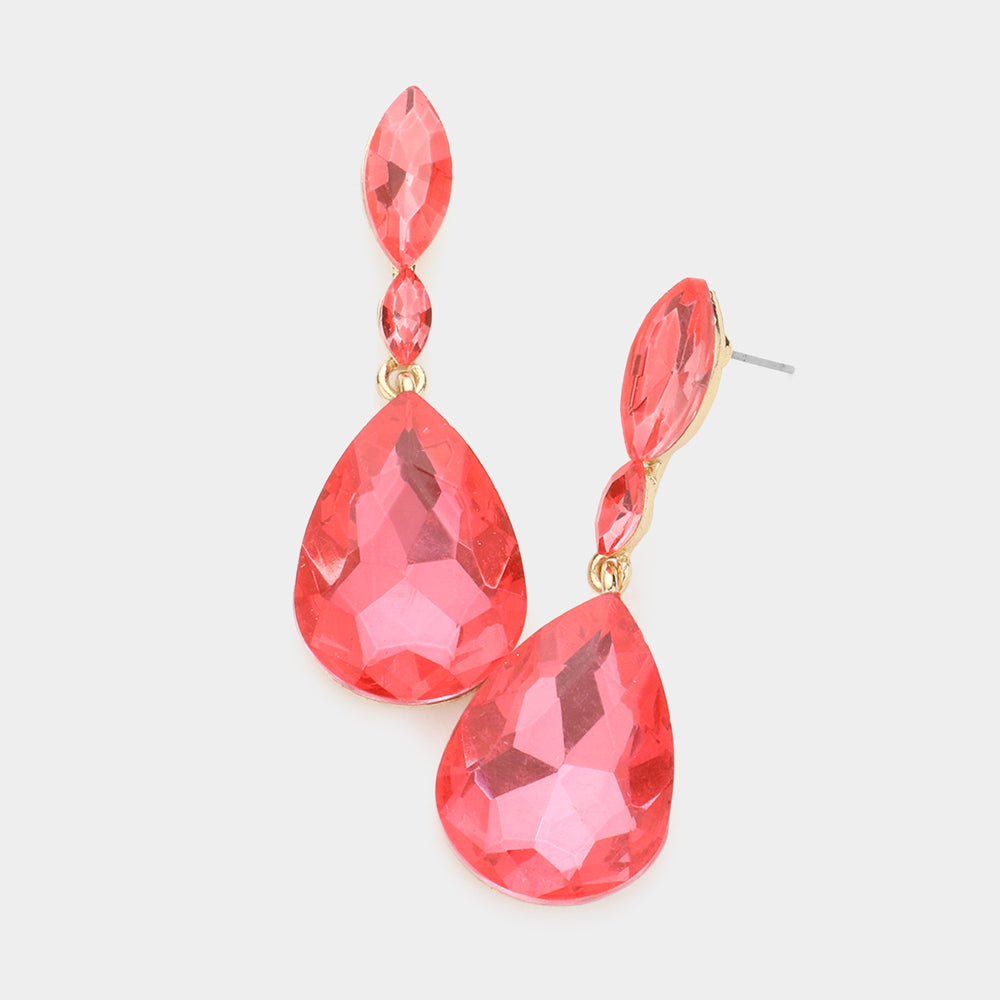 Madeline Love Coral Double Marquise Stone Teardrop Link Dangle Evening Earrings