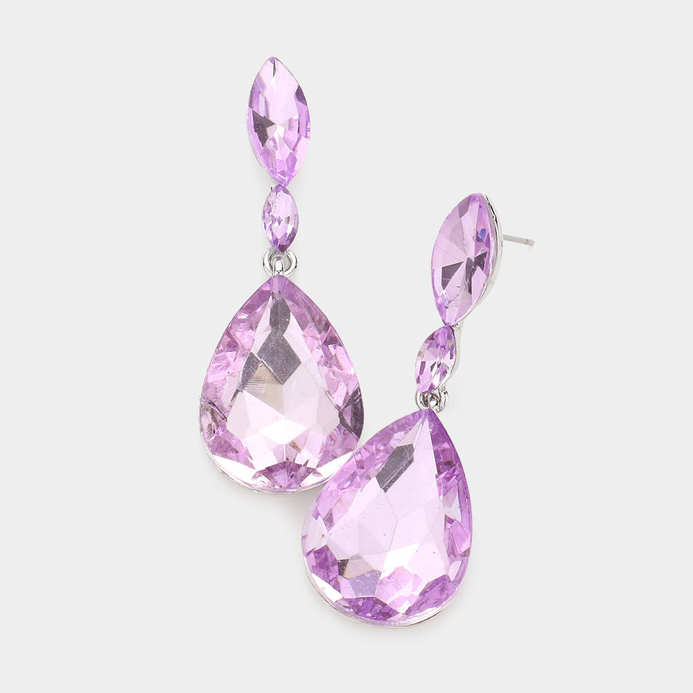 Madeline Love Violet Double Marquise Stone Teardrop Link Dangle Evening Earrings