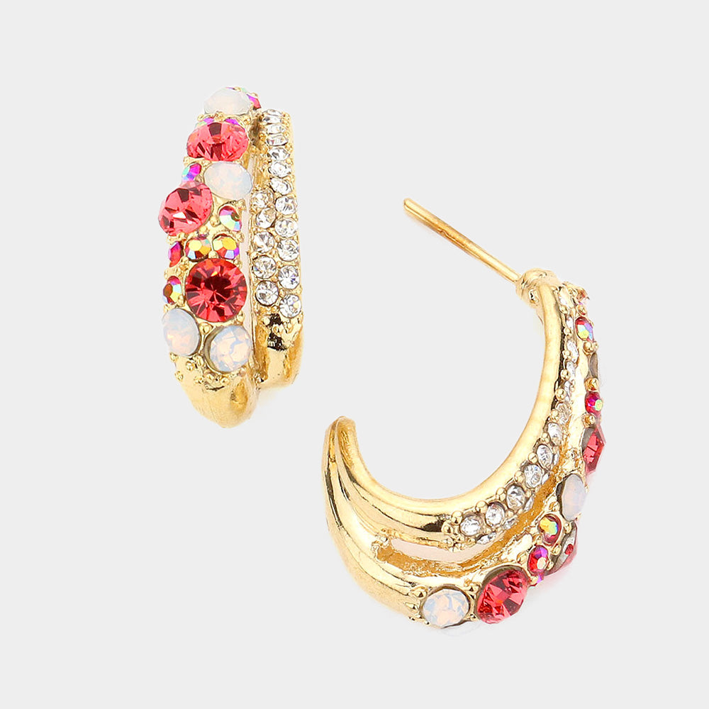 Madeline Love Gold, Opal Crystal Rhinestone Bubble Half Hoop Earrings