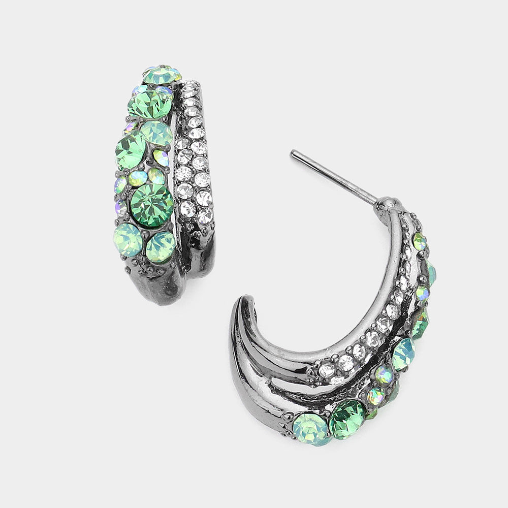 Madeline Love Hematite, Peridot Crystal Rhinestone Bubble Half Hoop Earrings