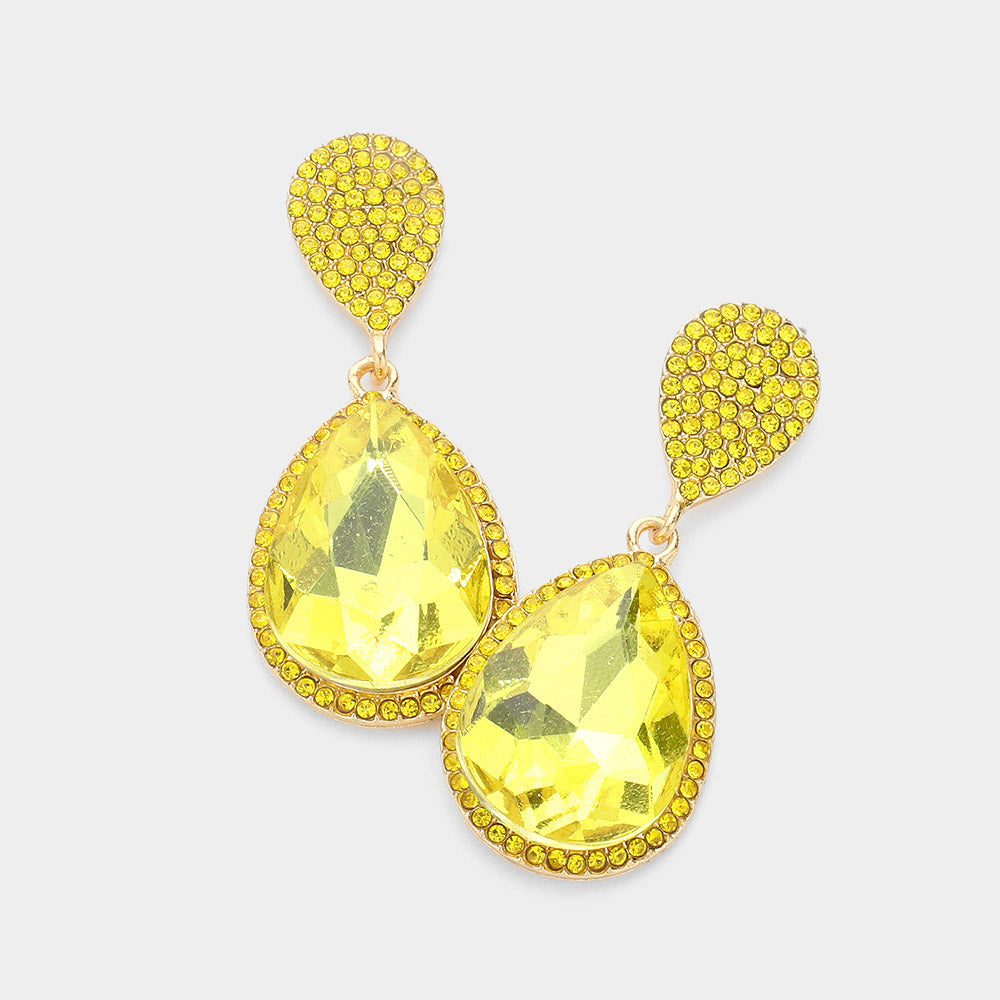 Madeline Love Yellow Glass Crystal Teardrop Rhinestone Trim Evening Earrings