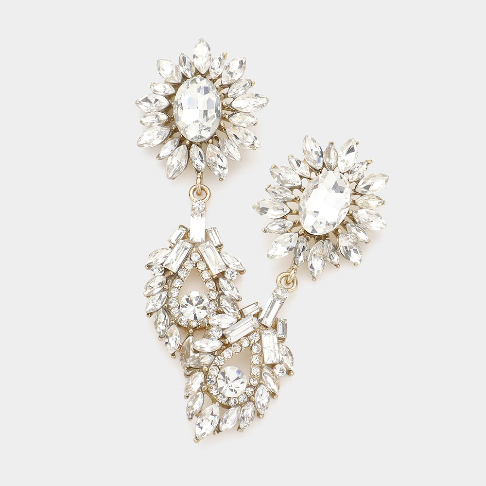 Madeline Love Gold Crystal Rhinestone Sunflower Evening Earrings