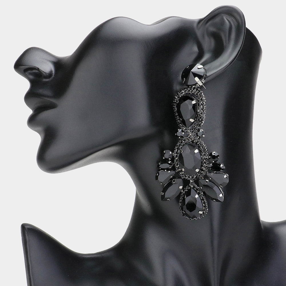 Madeline Love Black, Jet Black Crystal Rhinestone Pave Drop Evening Earrings