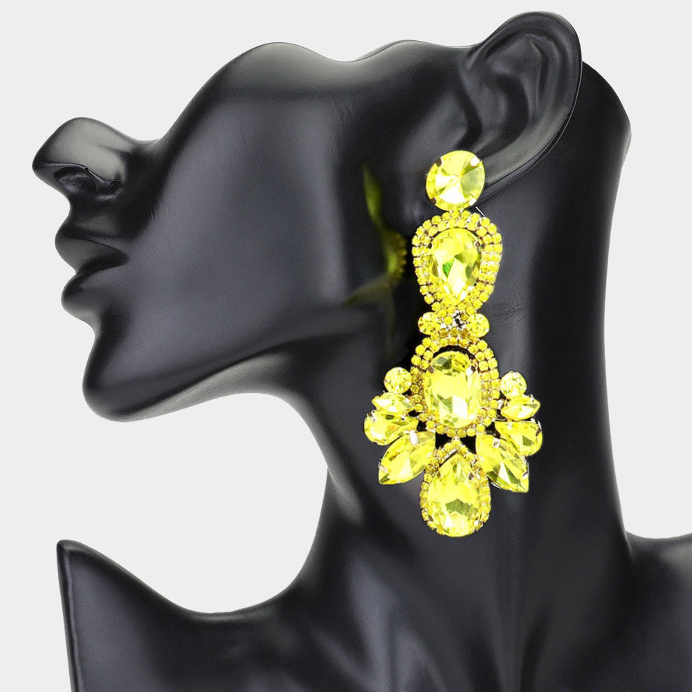 Madeline Love Gold, Yellow Crystal Rhinestone Pave Drop Evening Earrings