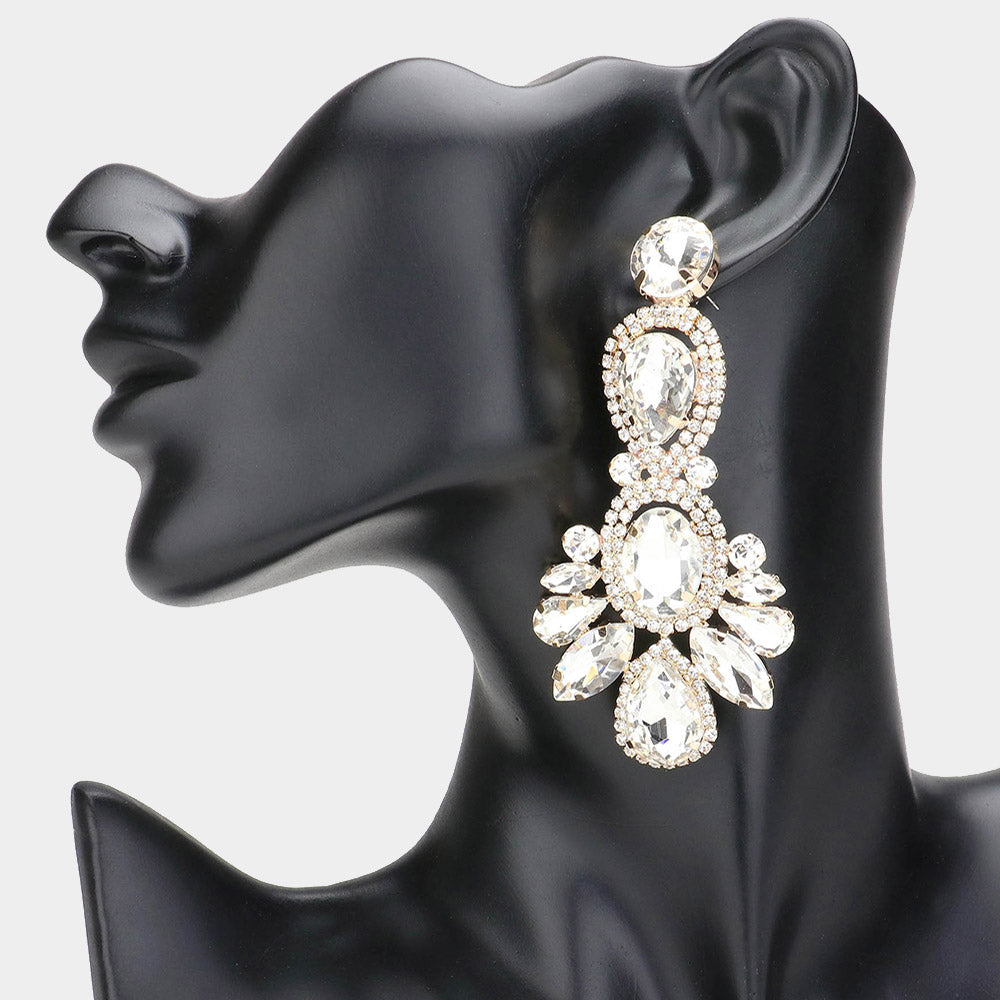 Madeline Love Gold Crystal Rhinestone Pave Drop Evening Earrings
