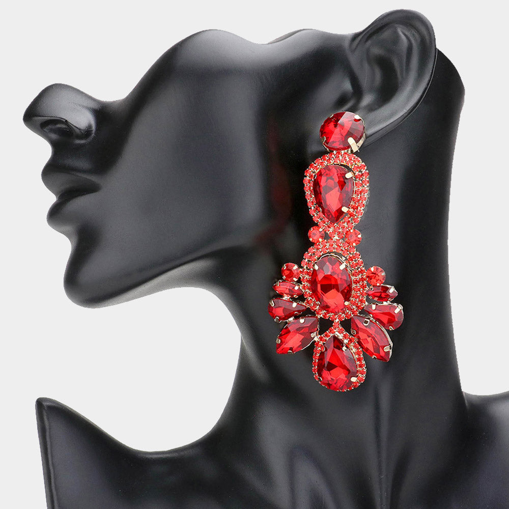 Madeline Love Gold, Siam Crystal Rhinestone Pave Drop Evening Earrings