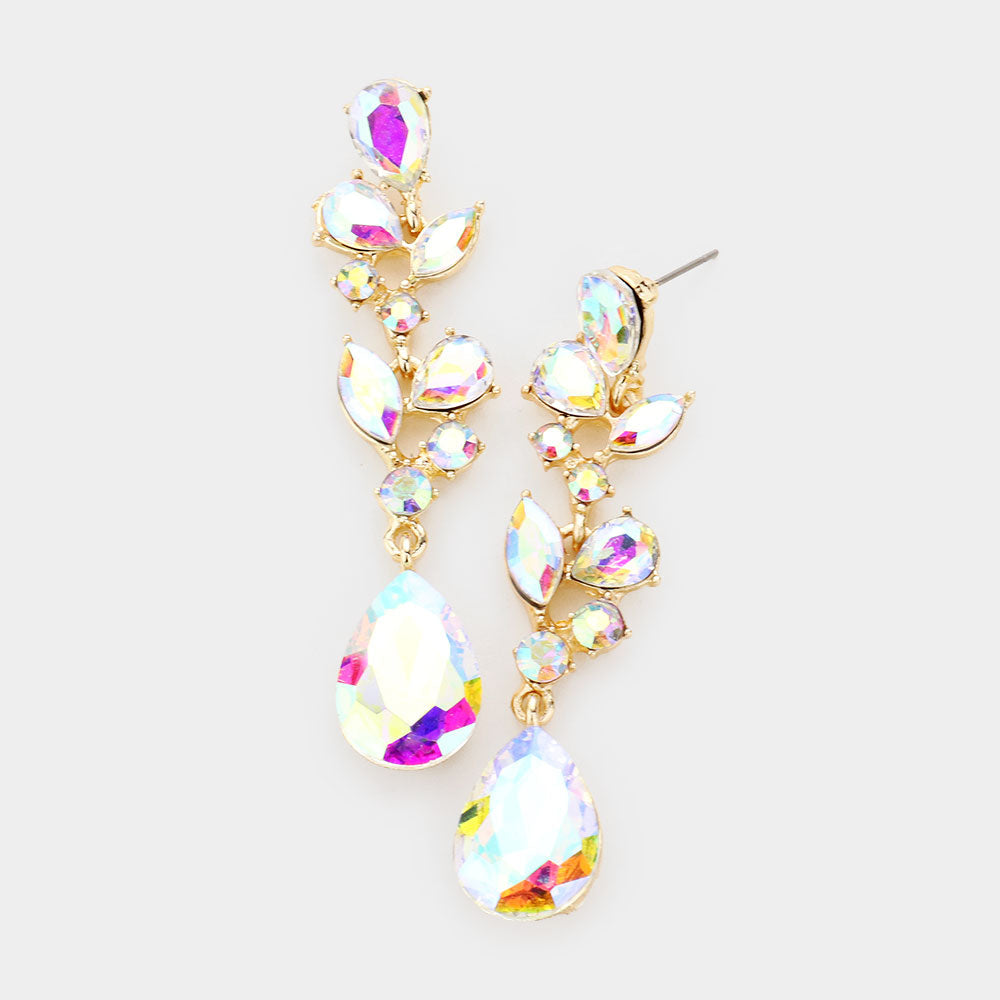 Madeline Love AB, Gold Teardrop Stone Dangle Evening Earrings