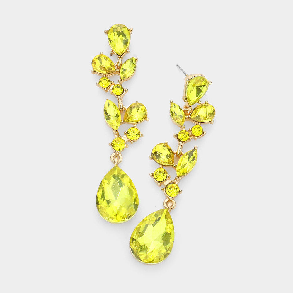 Madeline Love Gold, Yellow Teardrop Stone Dangle Evening Earrings