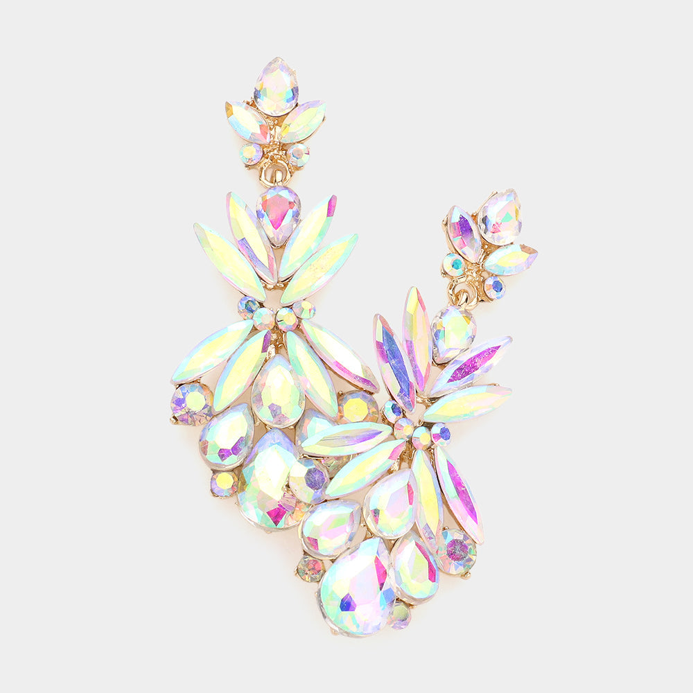 Madeline Love AB, Gold Multi Stone Cluster Dangle Evening Earrings