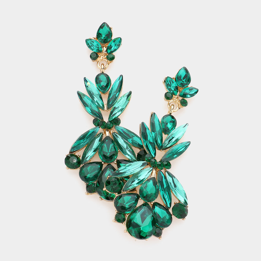Madeline Love Emerald Multi Stone Cluster Dangle Evening Earrings