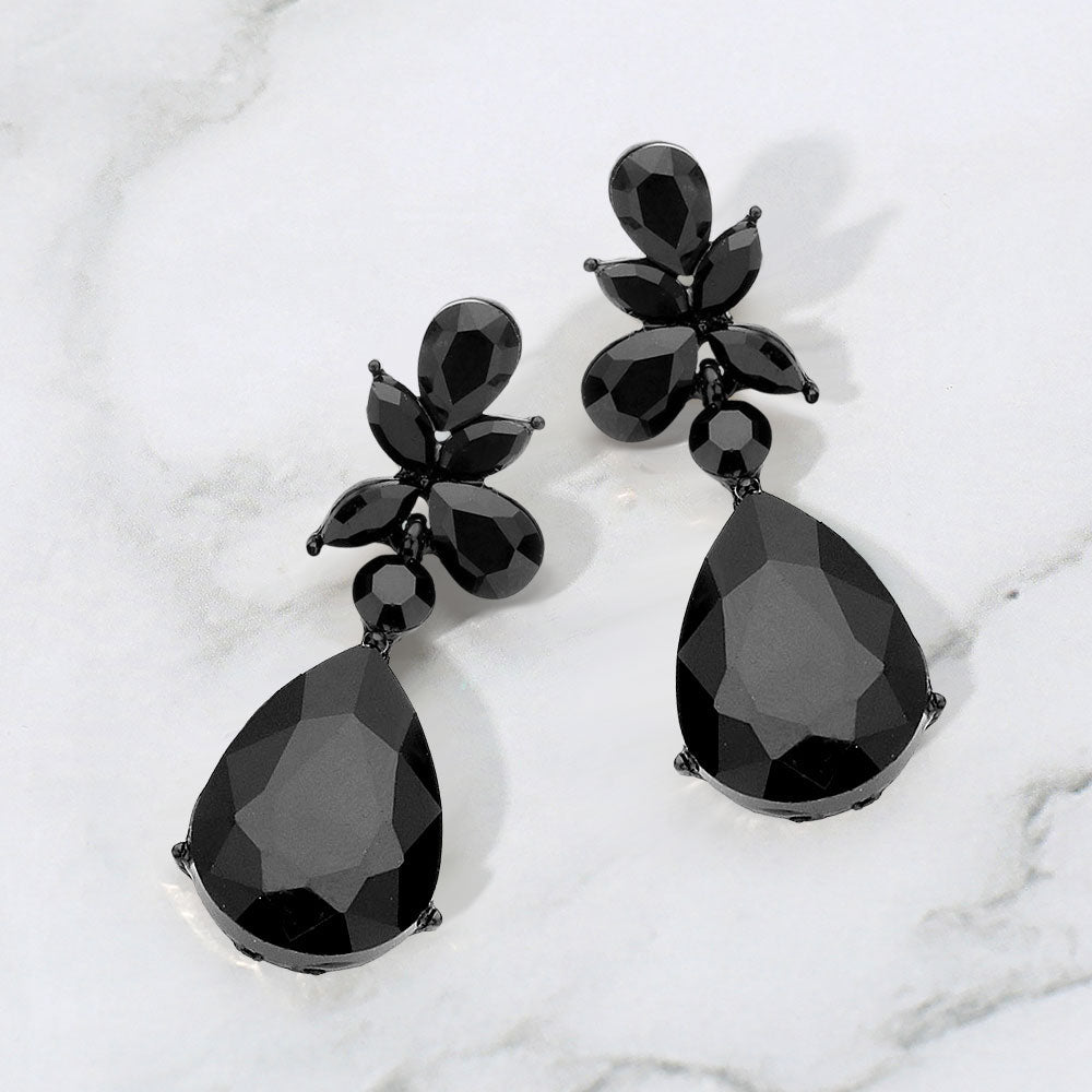 Madeline Love Jet Black Teardrop Stone Dangle Evening Earrings