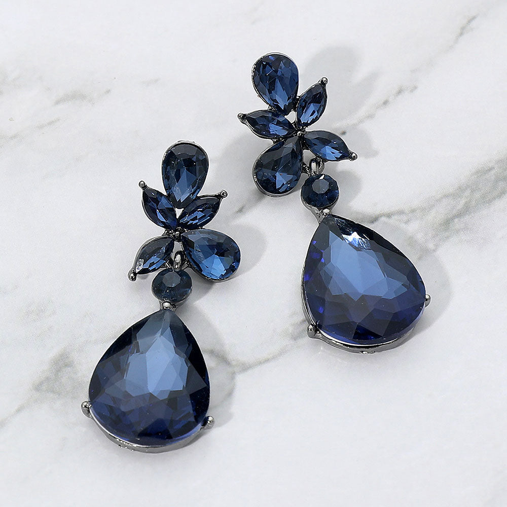 Madeline Love Black, Montana Blue Teardrop Stone Dangle Evening Earrings