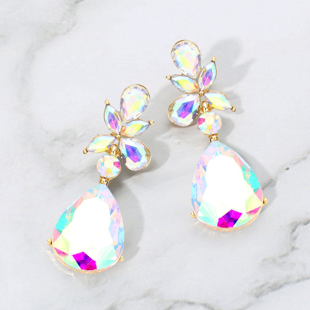Madeline Love AB, Gold Teardrop Stone Dangle Evening Earrings