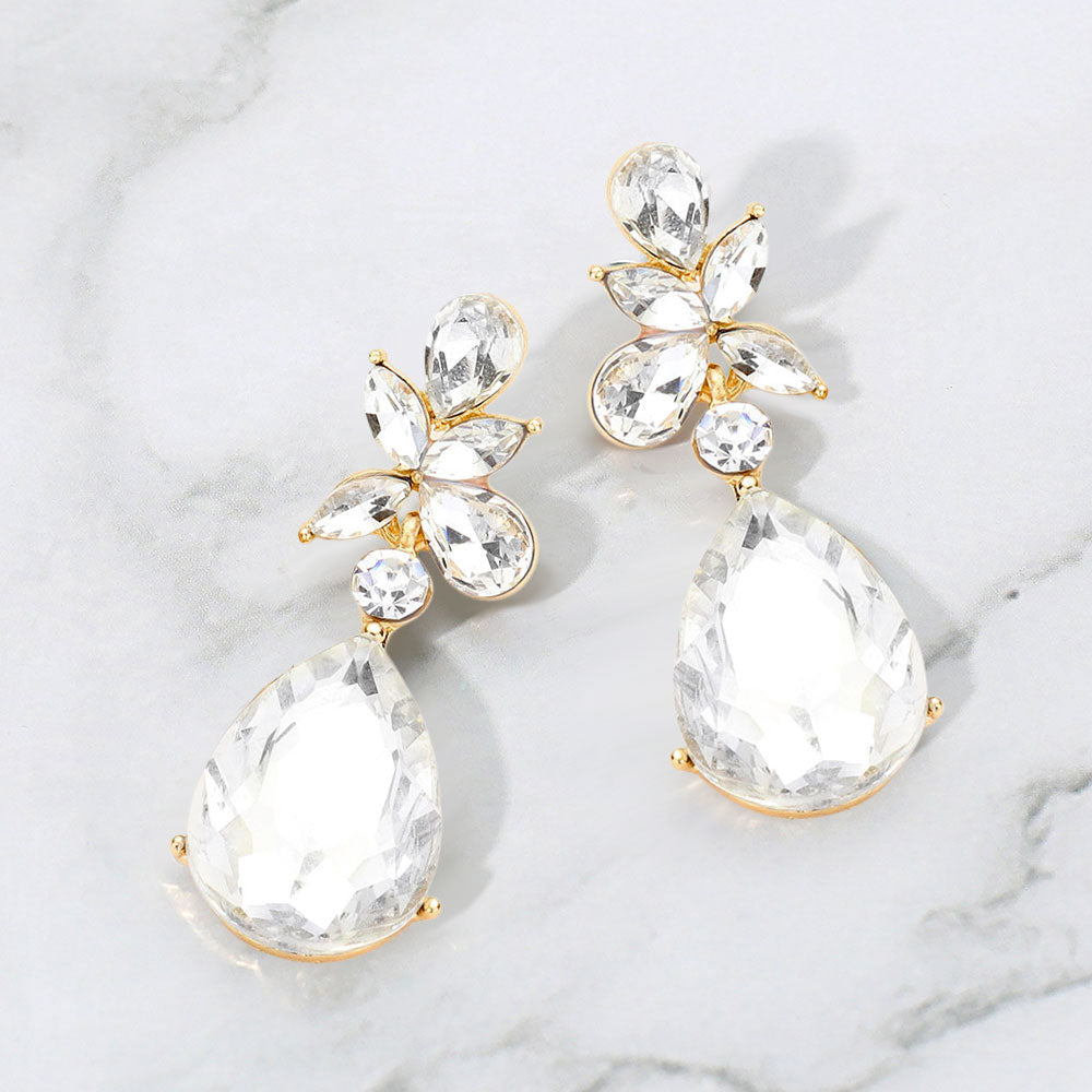 Madeline Love Gold Teardrop Stone Dangle Evening Earrings
