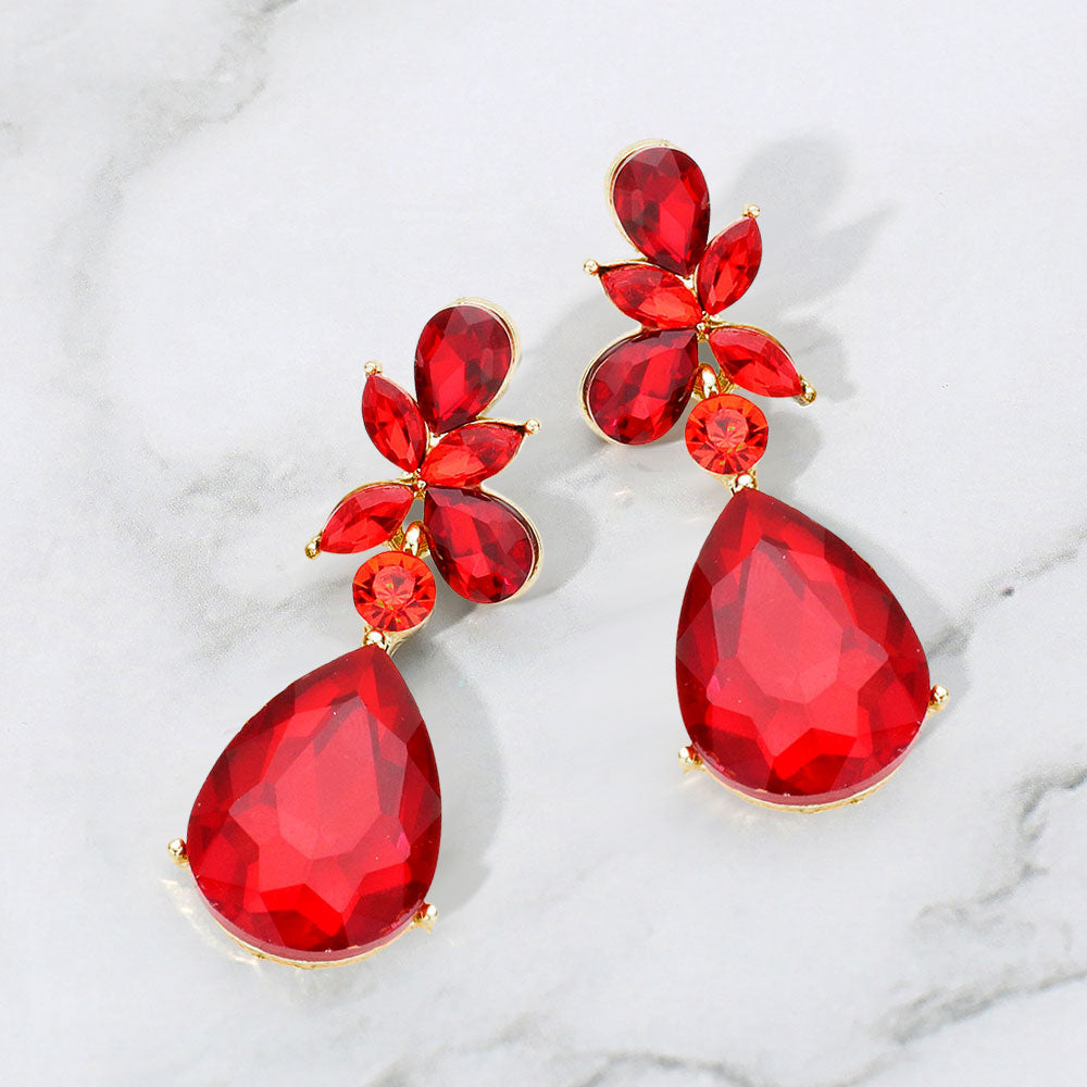 Madeline Love Siam Teardrop Stone Dangle Evening Earrings
