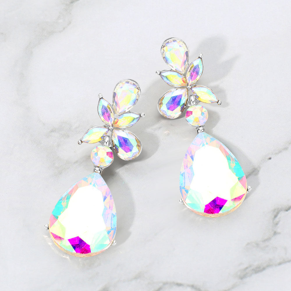 Madeline Love AB, Silver Teardrop Stone Dangle Evening Earrings