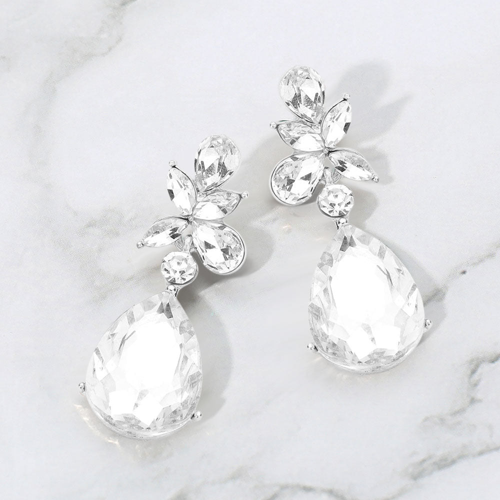 Madeline Love Silver Teardrop Stone Dangle Evening Earrings
