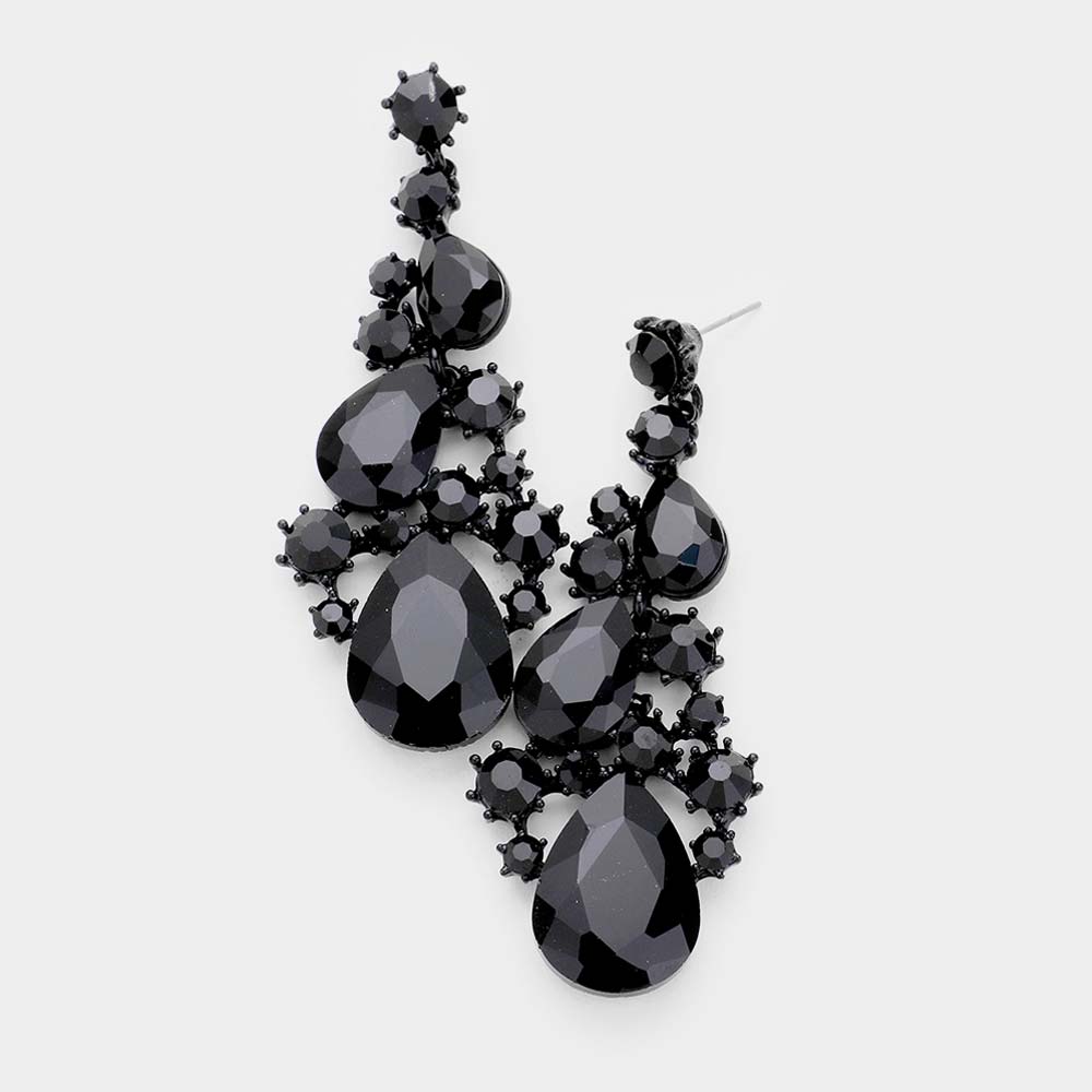 Madeline Love Jet Black Pear Crystal Rhinestone Vine Evening Earrings