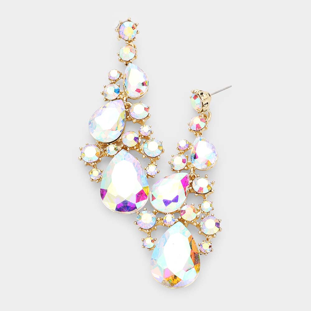 Madeline Love AB, Gold Pear Crystal Rhinestone Vine Evening Earrings