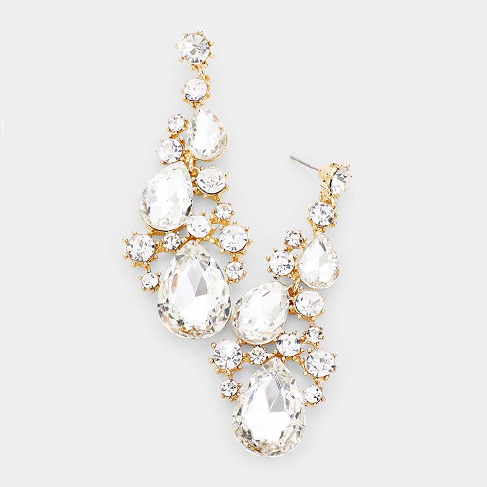 Madeline Love Clear, Gold Pear Crystal Rhinestone Vine Evening Earrings