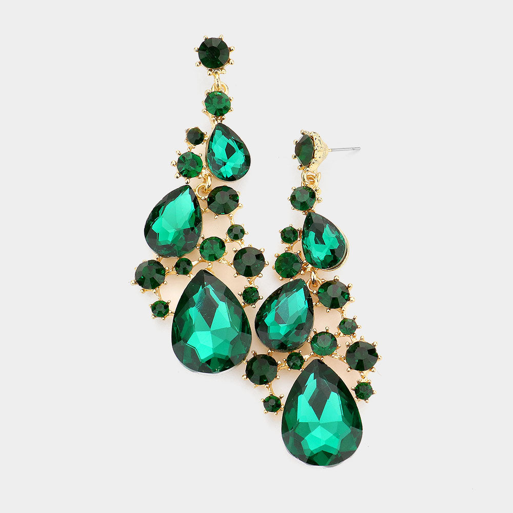 Madeline Love Emerald Pear Crystal Rhinestone Vine Evening Earrings