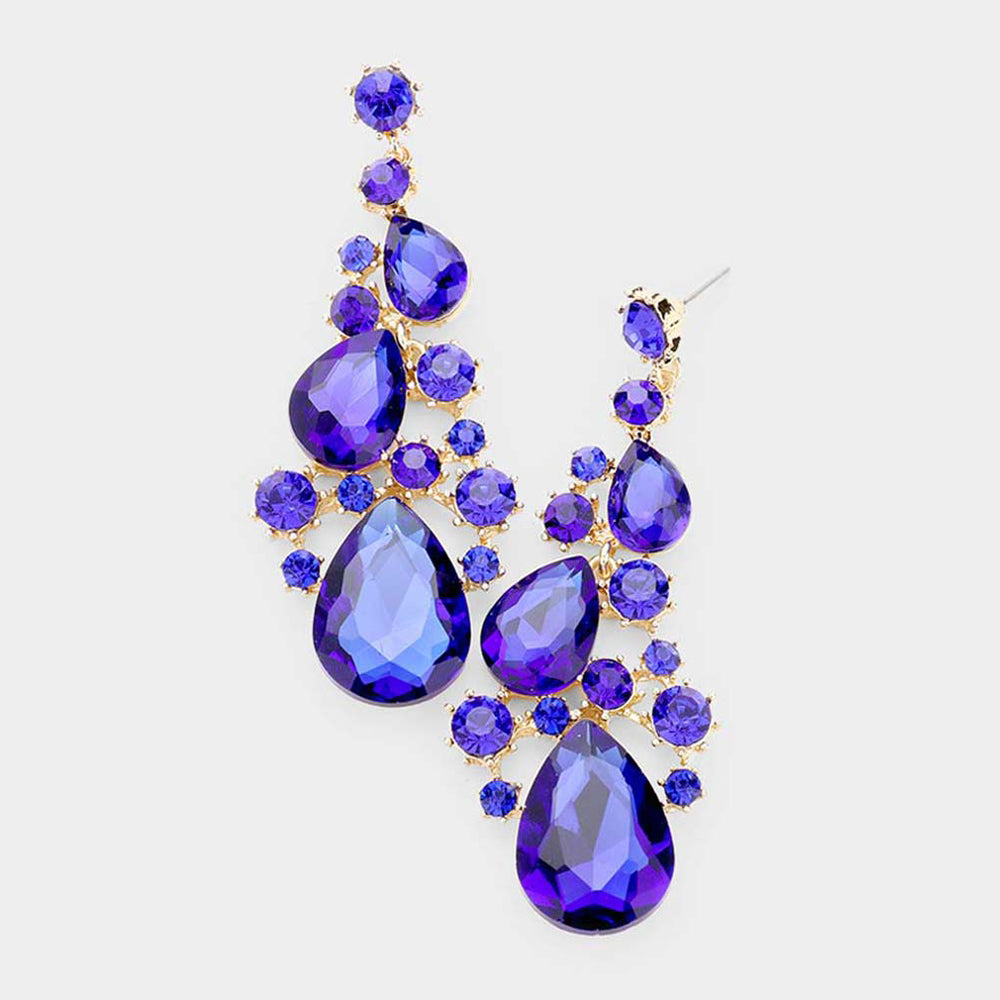Madeline Love Sapphire Pear Crystal Rhinestone Vine Evening Earrings