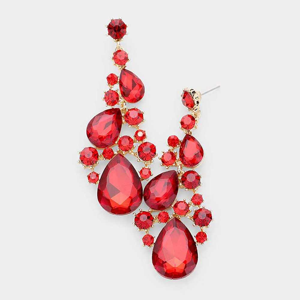 Madeline Love Siam Pear Crystal Rhinestone Vine Evening Earrings