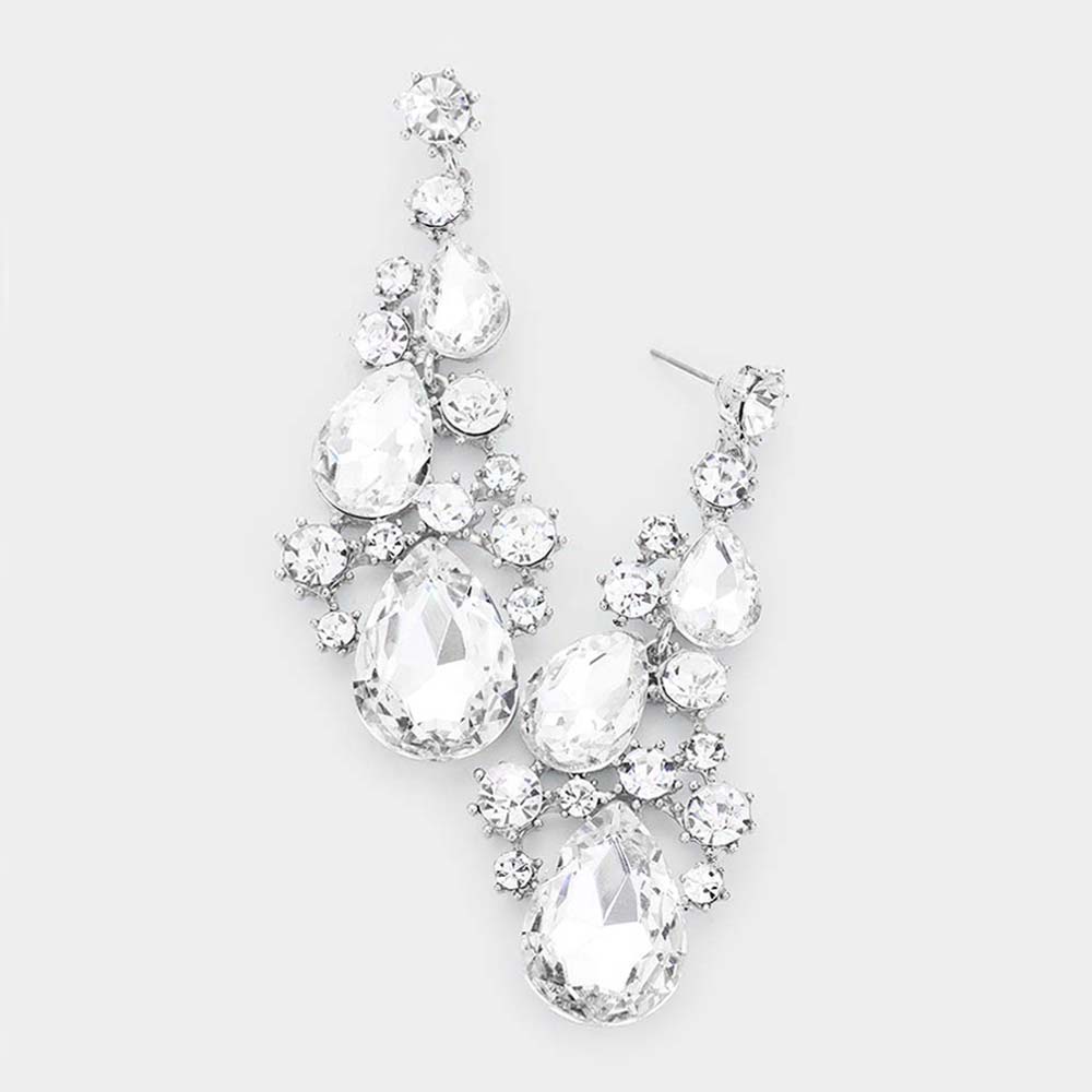 Madeline Love Silver Pear Crystal Rhinestone Vine Evening Earrings