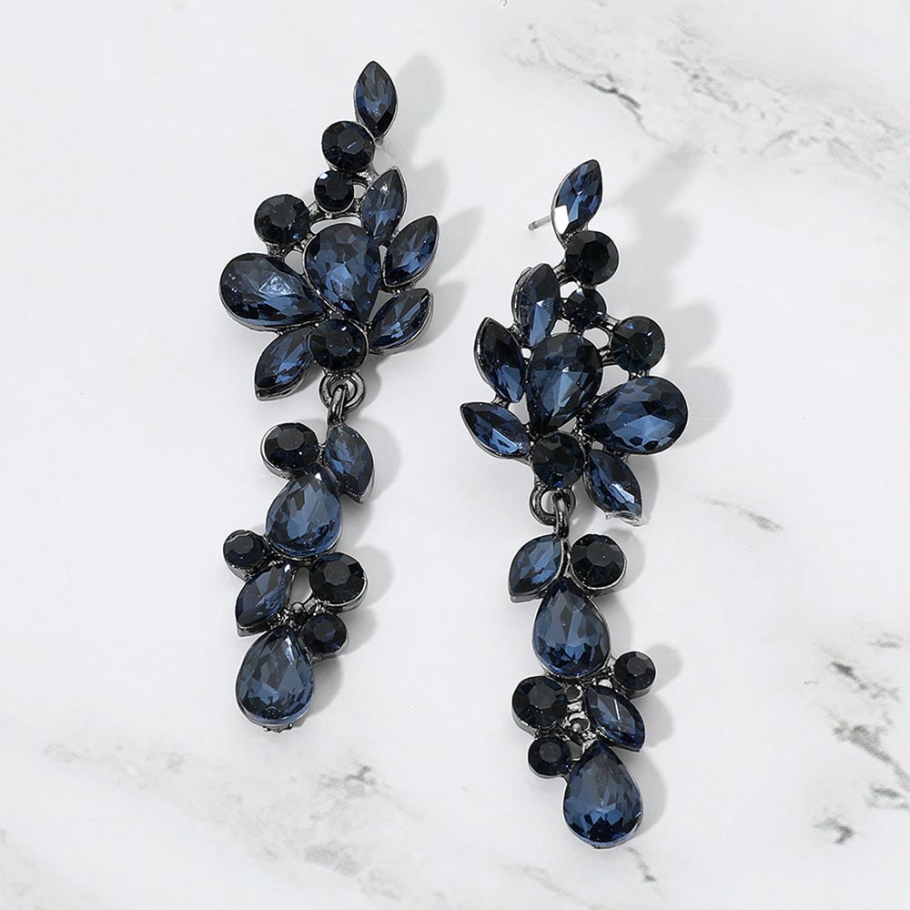Madeline Love Black, Montana Blue Multi Stone Cluster Vine Dangle Evening Earrings