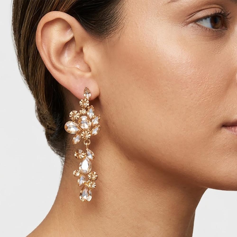 Madeline Love Gold, Lt Col Topaz Multi Stone Cluster Vine Dangle Evening Earrings