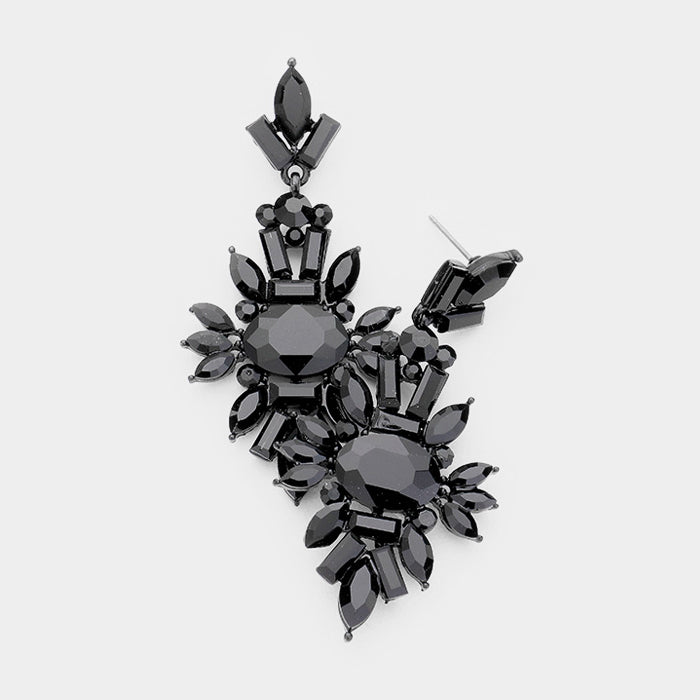 Madeline Love Jet Black Marquise Crystal Cluster Evening Earrings