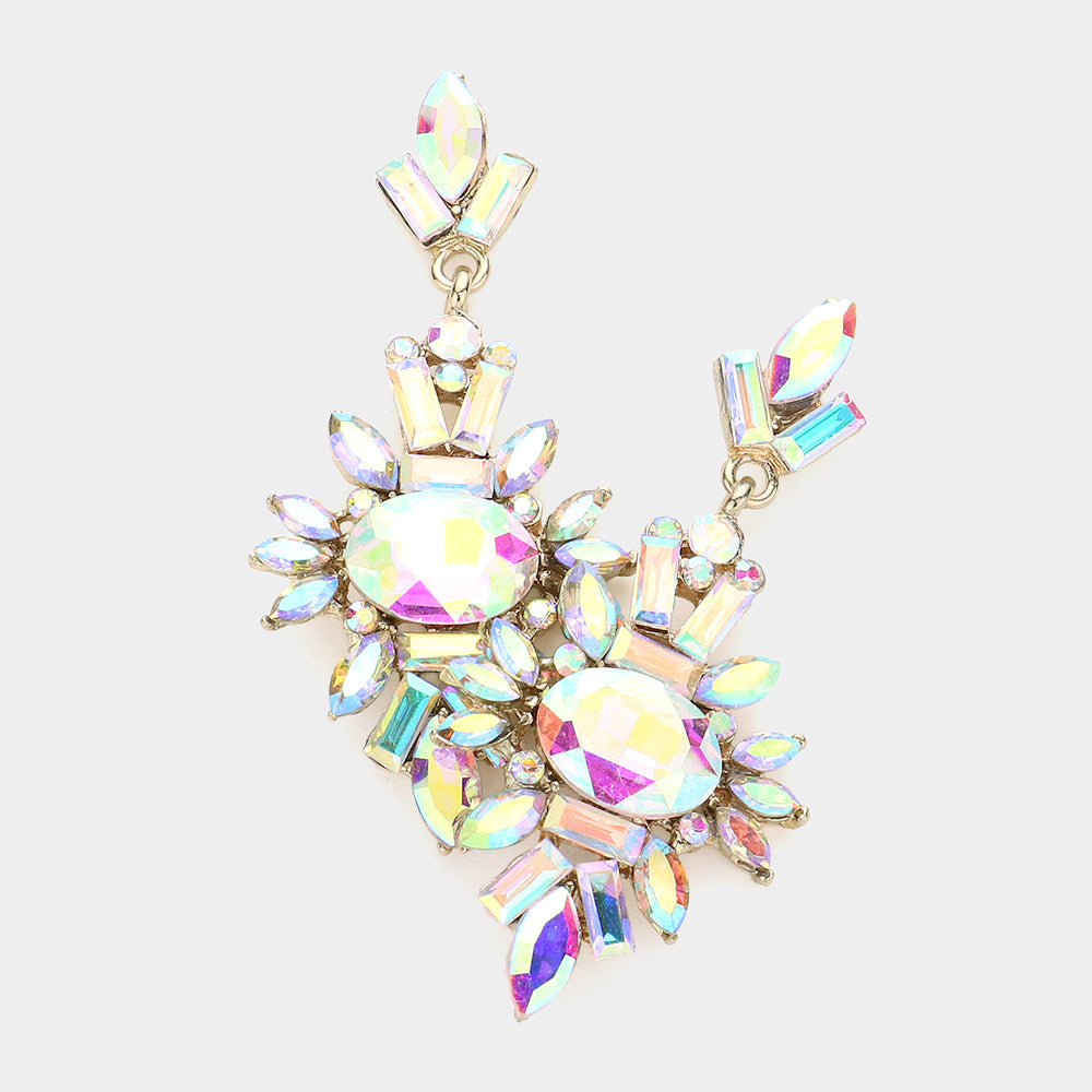 Madeline Love AB, Gold Marquise Crystal Cluster Evening Earrings