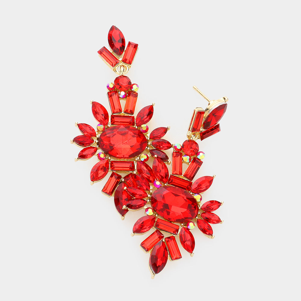 Madeline Love Siam Marquise Crystal Cluster Evening Earrings