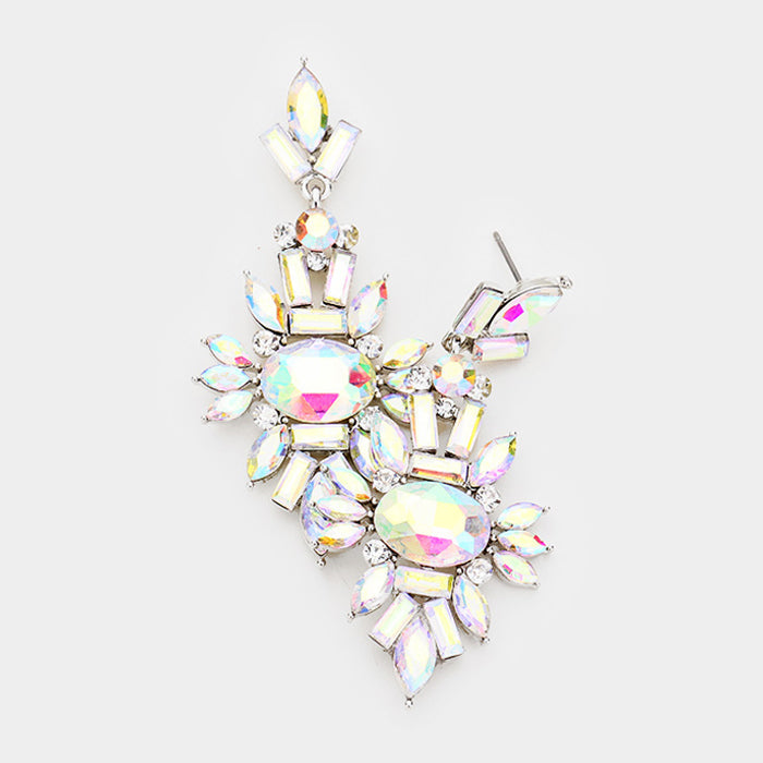 Madeline Love AB, Rhodium Marquise Crystal Cluster Evening Earrings
