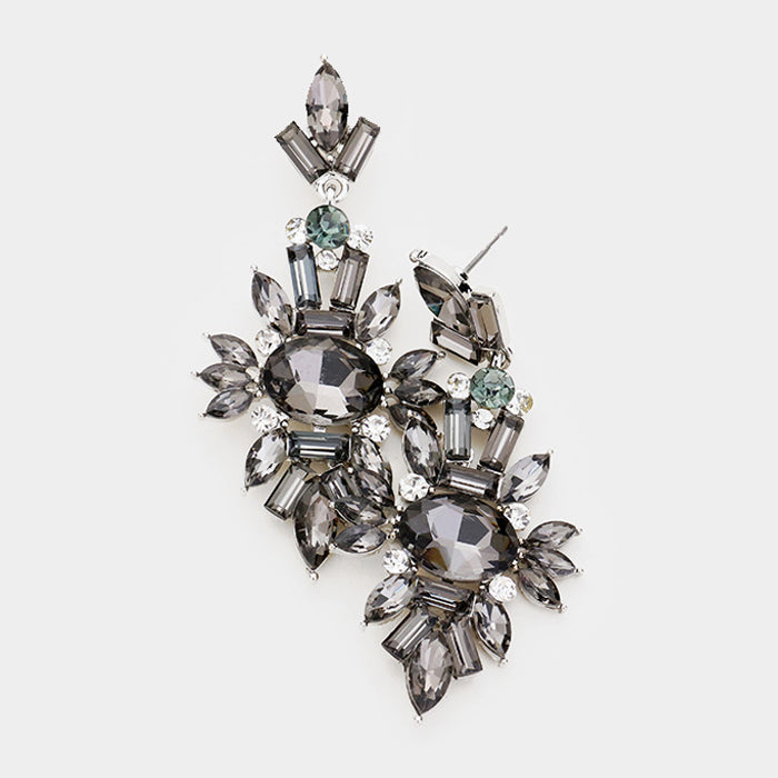 Madeline Love Black Diamond Marquise Crystal Cluster Evening Earrings