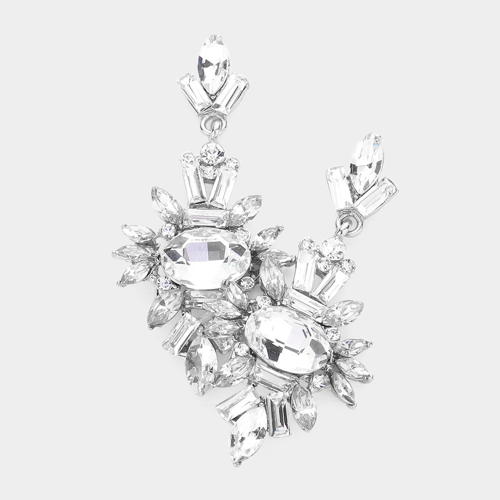 Madeline Love Rhodium Marquise Crystal Cluster Evening Earrings