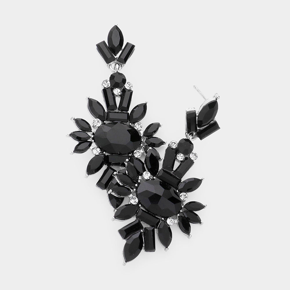 Madeline Love Jet Black Marquise Crystal Cluster Evening Earrings