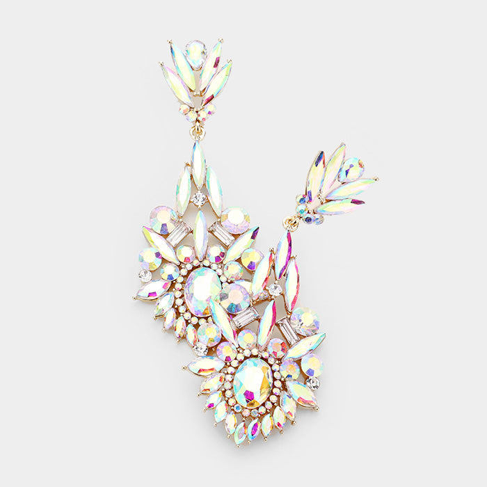 Madeline Love AB, Gold Crystal Rhinestone Statement Evening Earrings