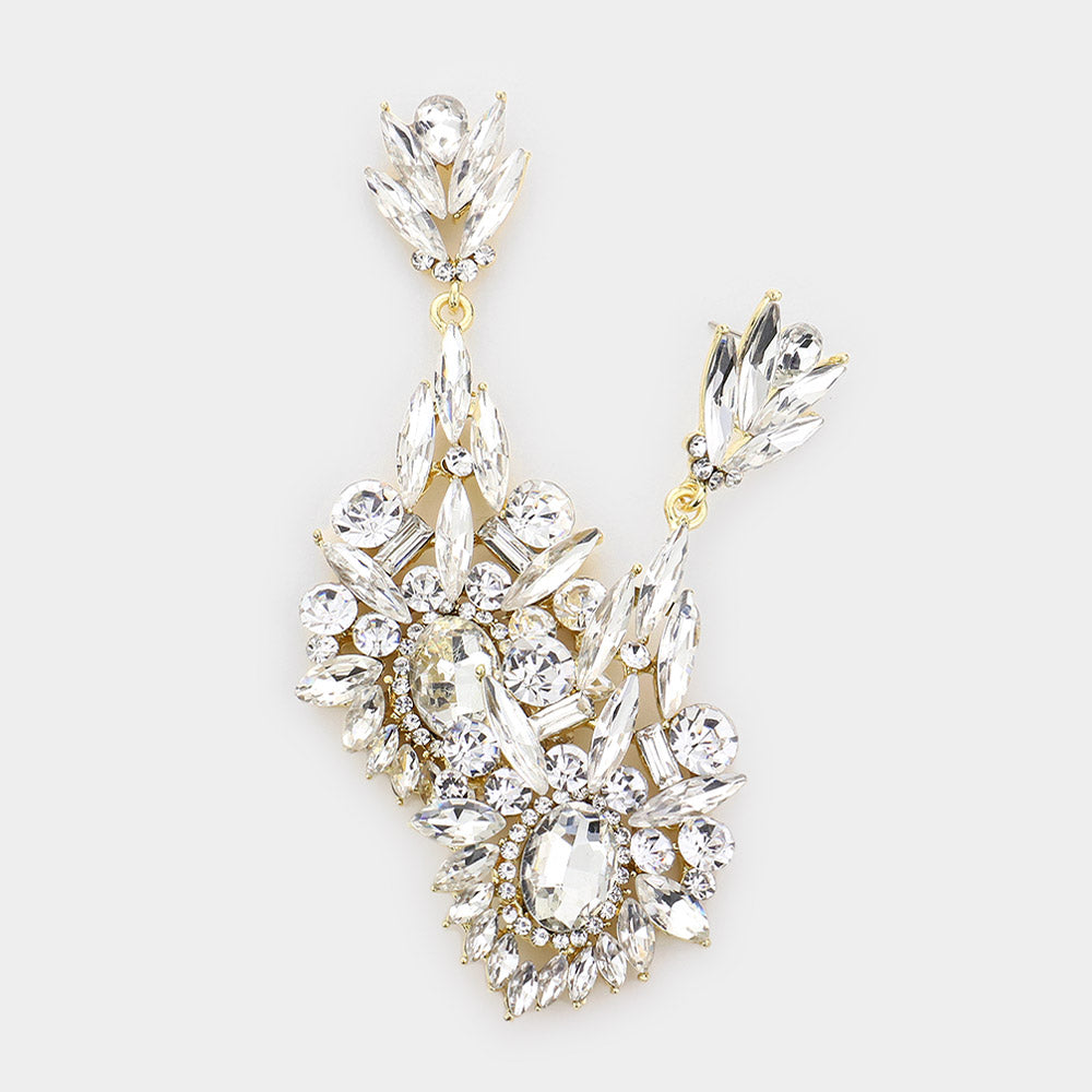 Madeline Love Gold Crystal Rhinestone Statement Evening Earrings