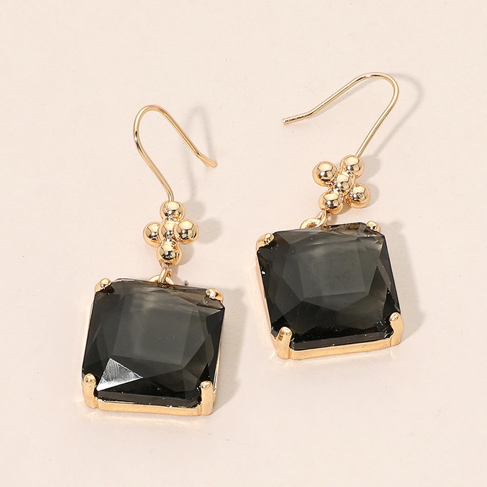 Madeline Love Black Diamond Faceted Square Gem Drop Earrings