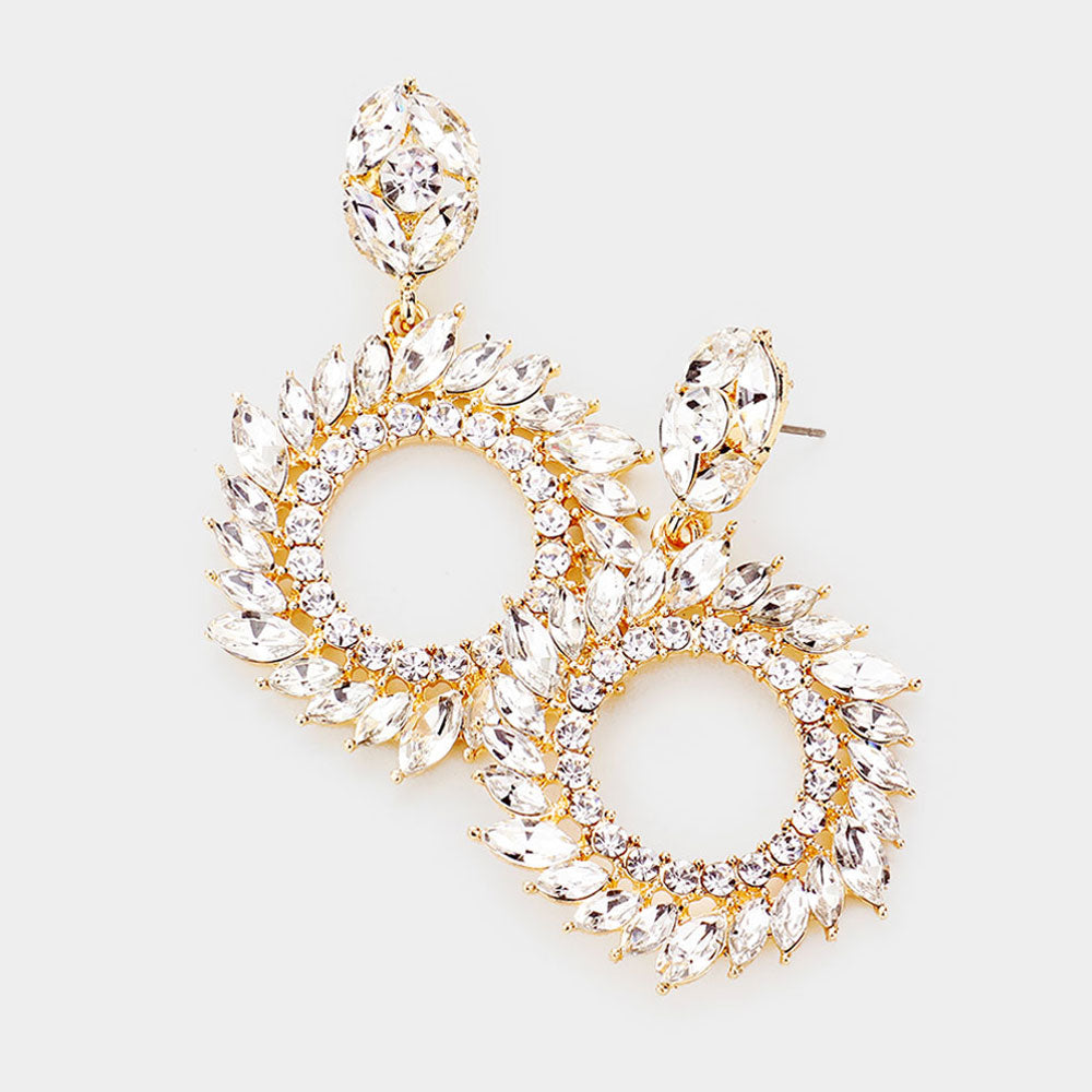 Madeline Love Gold Spiral Marquise Stone Open Circle Evening Earrings