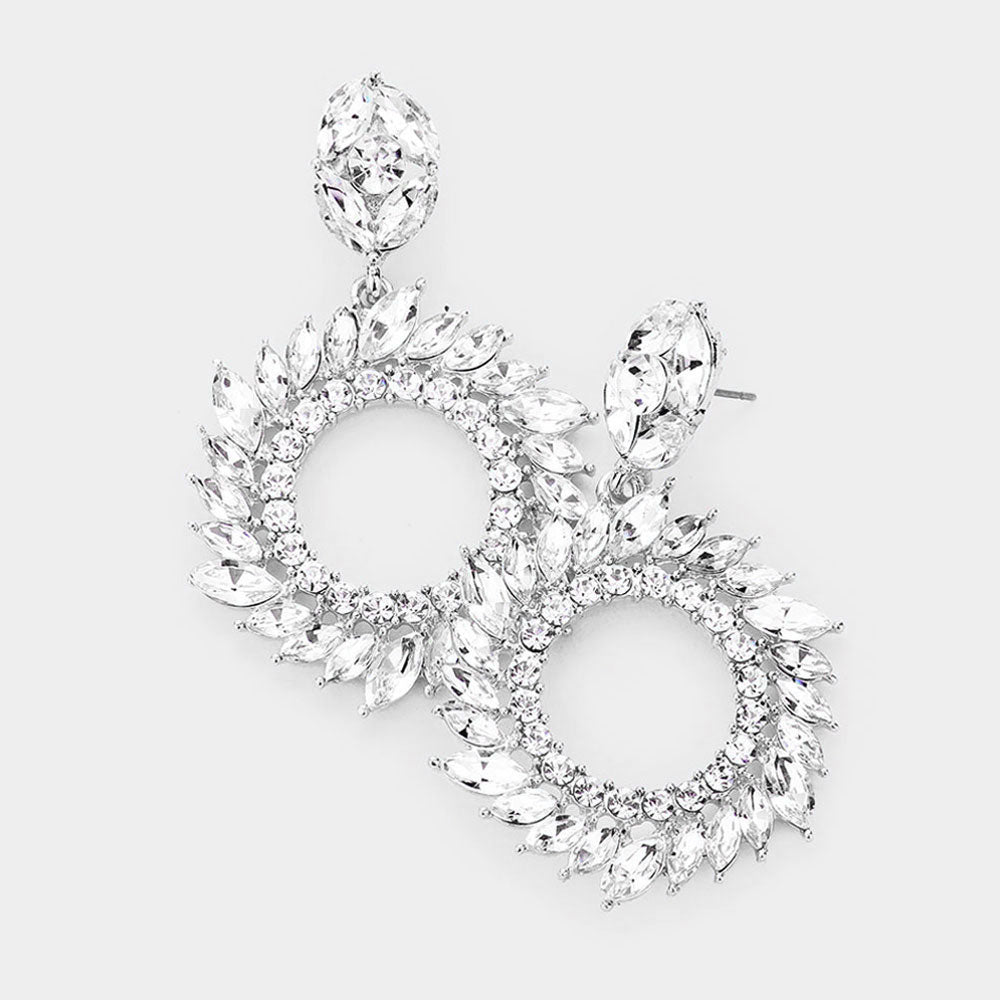 Madeline Love Silver Spiral Marquise Stone Open Circle Evening Earrings