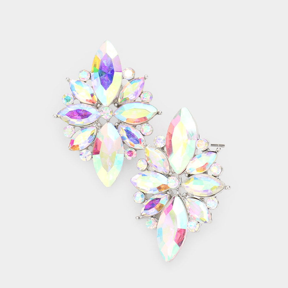 Madeline Love AB, Silver Marquise Crystal Floral Evening Earrings