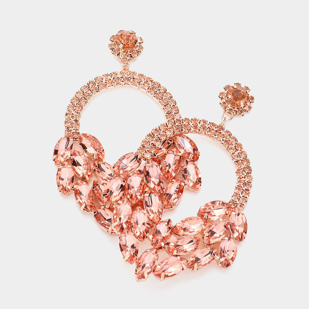 Madeline Love Peach Open Circle Marquise Stone Cluster Evening Earrings