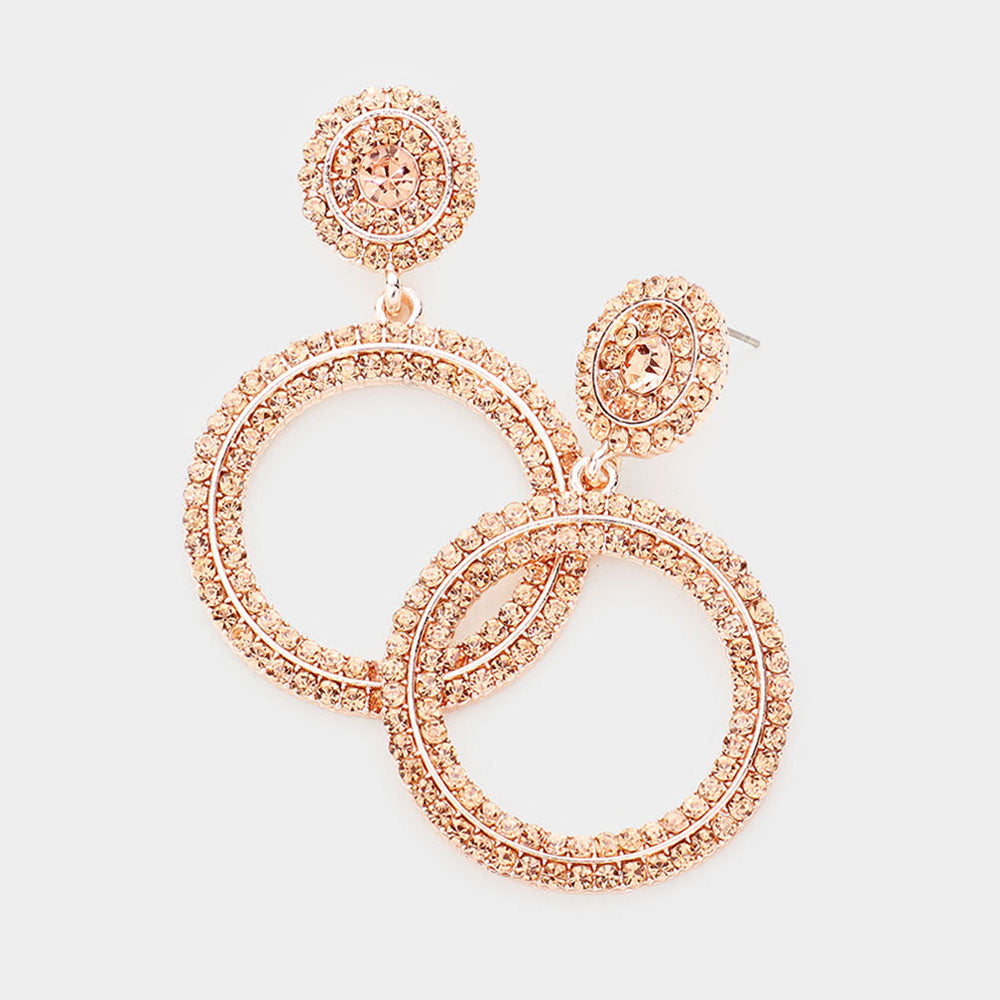 Madeline Love Peach Rhinestone Pave Open Circle Evening Earrings